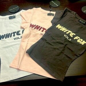 3 white fox off stage baby tees size 3XS